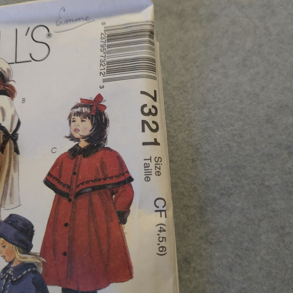 McCall's 7321 Girl's Coat & Hat Pattern Size 4-6 Uncut Vintage Victorian Style - Picture 2 of 7